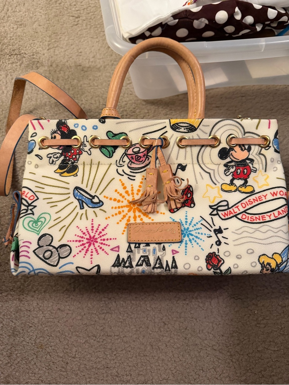 Dooney & Bourke Multicolor Disney Canvas Satchel with Tan Trim